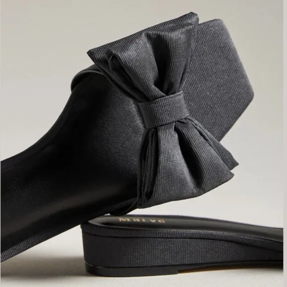 Maeve by Anthropologie Bow Micro Wedge Sandals in Black Size10 NEW