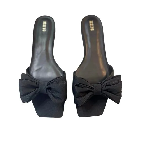 Maeve by Anthropologie Bow Micro Wedge Sandals in Black Size10 NEW
