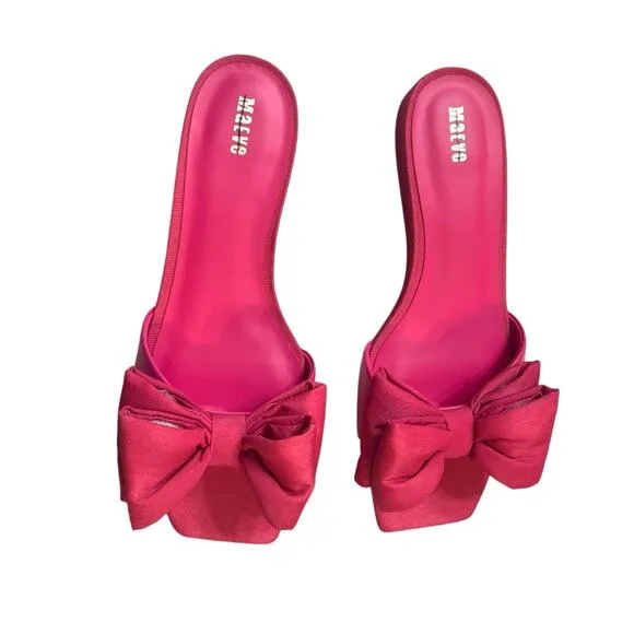 Maeve by Anthropologie Bow Micro Wedge Sandals in Pink Size 8 NEW