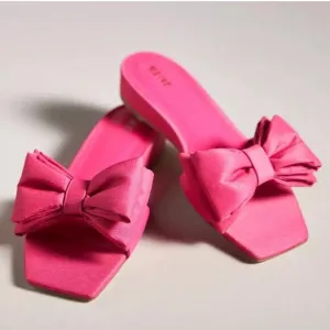 Maeve by Anthropologie Bow Micro Wedge Sandals in Pink Size 8 NEW
