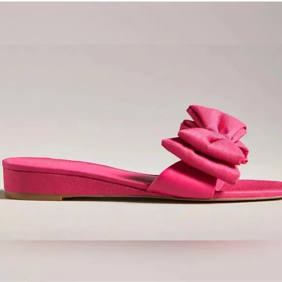 Maeve by Anthropologie Bow Micro Wedge Sandals in Pink Size 8 NEW