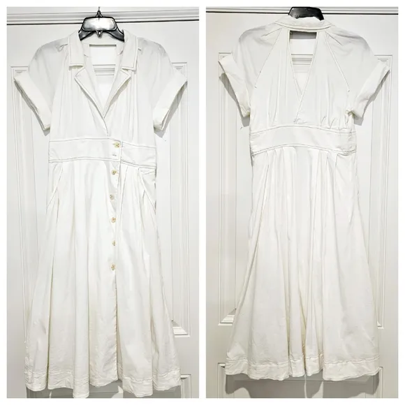 MAEVE by Anthropology POPLIN Collared MIDI Off White SHIRTDRESS