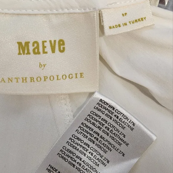 MAEVE by Anthropology POPLIN Collared MIDI Off White SHIRTDRESS