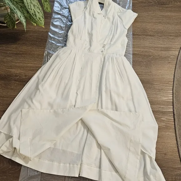 MAEVE by Anthropology POPLIN Collared MIDI Off White SHIRTDRESS