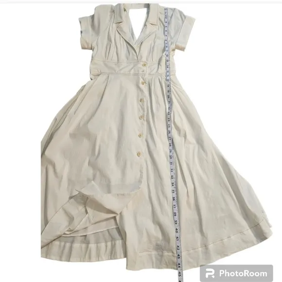 MAEVE by Anthropology POPLIN Collared MIDI Off White SHIRTDRESS