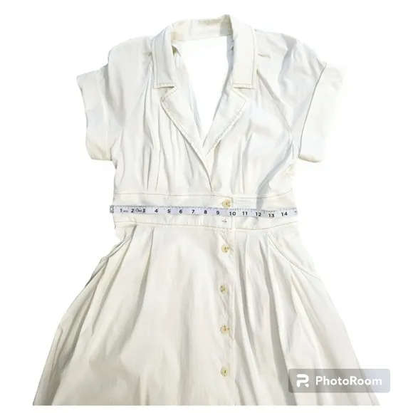 MAEVE by Anthropology POPLIN Collared MIDI Off White SHIRTDRESS