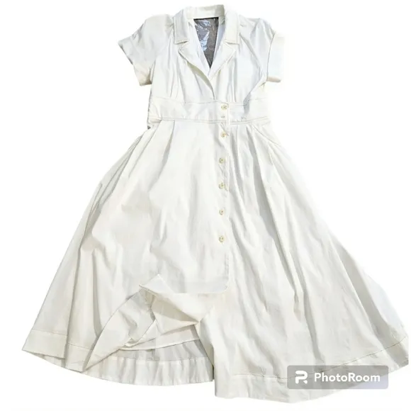 MAEVE by Anthropology POPLIN Collared MIDI Off White SHIRTDRESS