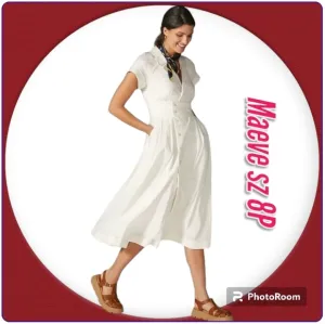 MAEVE by Anthropology POPLIN Collared MIDI Off White SHIRTDRESS