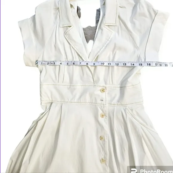 MAEVE by Anthropology POPLIN Collared MIDI Off White SHIRTDRESS
