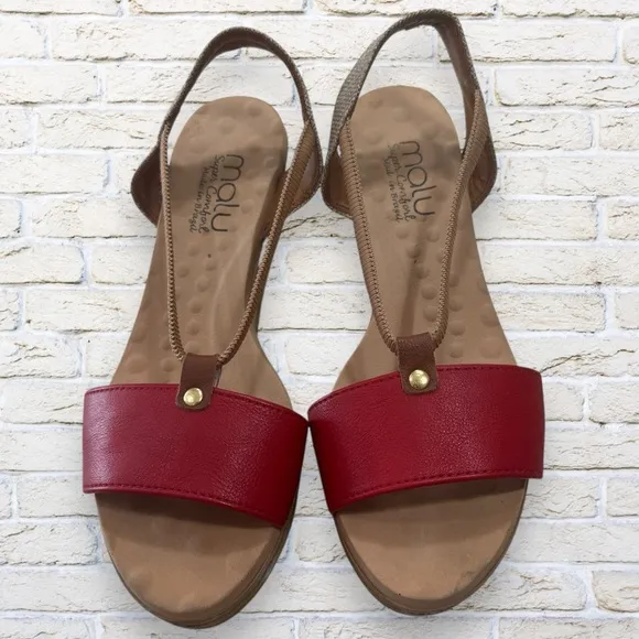 Malu Olivia Shoes Sandals Wedge Open Toe Heel Cushion Insole Red Brazil Size 7