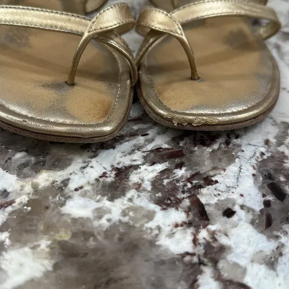 Manolo Blahnik Gold Sandals Metallic Slide Style
