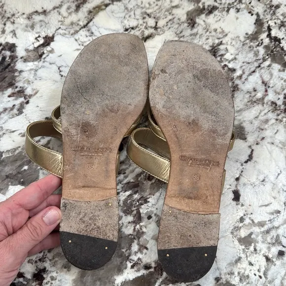 Manolo Blahnik Gold Sandals Metallic Slide Style