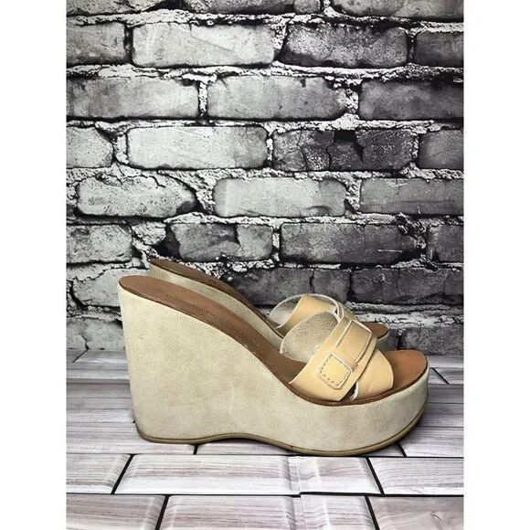 Manufacture d'Essai Beige Leather Wedge Platform Sandals Women’s Sz 38EU/7.5M US