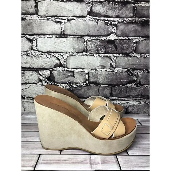 Manufacture d'Essai Beige Leather Wedge Platform Sandals Women’s Sz 38EU/7.5M US
