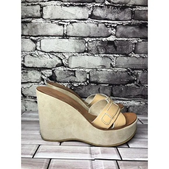 Manufacture d'Essai Beige Leather Wedge Platform Sandals Women’s Sz 38EU/7.5M US