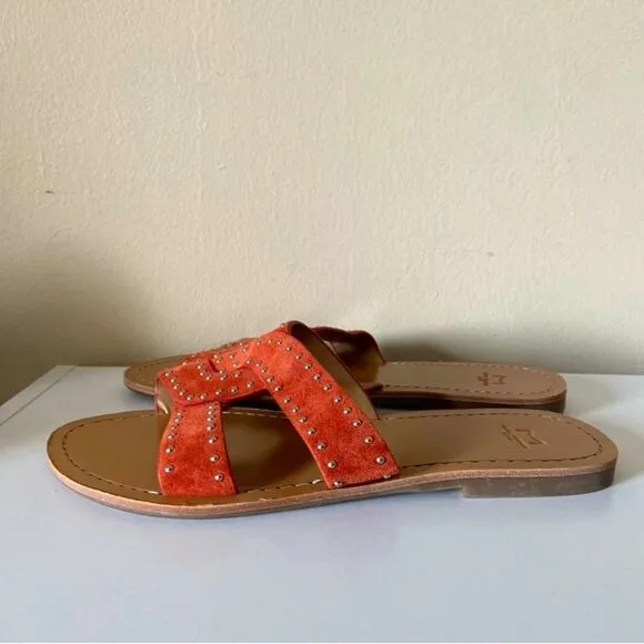 Marc Fischer leather Ramie slide on burnt orange embellished sandals Sz 7M