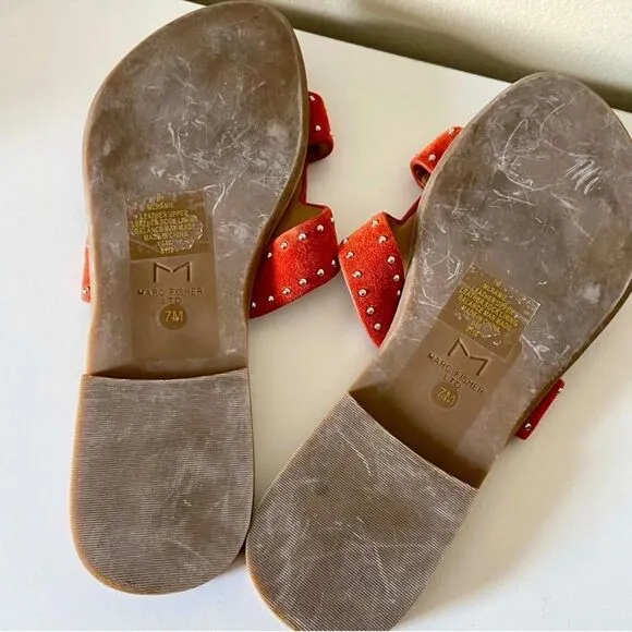 Marc Fischer leather Ramie slide on burnt orange embellished sandals Sz 7M