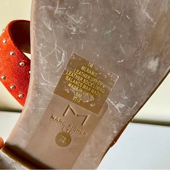 Marc Fischer leather Ramie slide on burnt orange embellished sandals Sz 7M