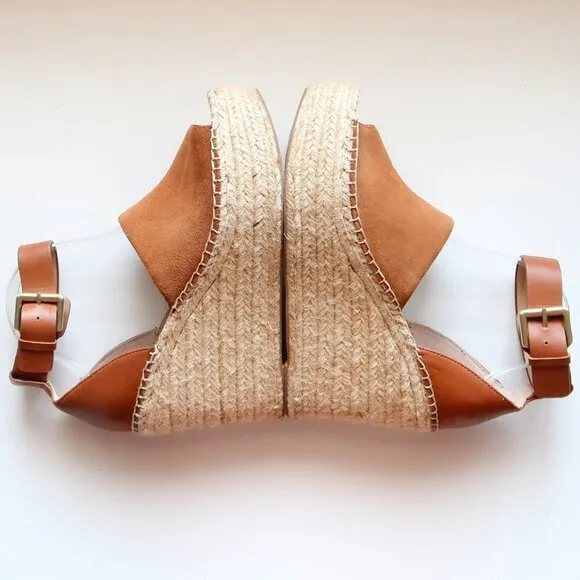 Marc Fisher Adalyn Brown Suede &amp; Leather Platform Espadrille Ankle Strap Sandals