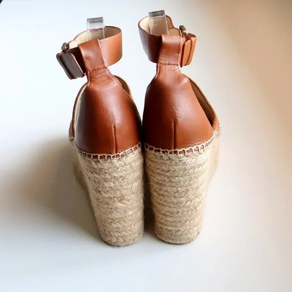 Marc Fisher Adalyn Brown Suede &amp; Leather Platform Espadrille Ankle Strap Sandals