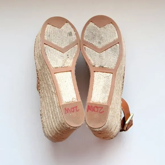 Marc Fisher Adalyn Brown Suede &amp; Leather Platform Espadrille Ankle Strap Sandals