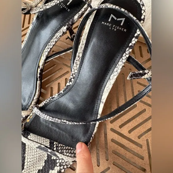 MARC FISHER - GOVE 2 LEATHER SANDAL Leather Snake Print Dress Sandals Size 8.5
