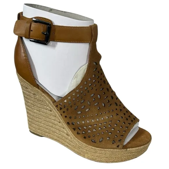Marc Fisher Hasina Dark Brown Suede Ankle Strap Wedge Sandals Size US 9.5 NIB