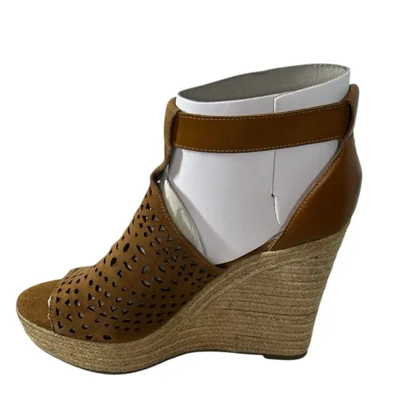 Marc Fisher Hasina Dark Brown Suede Ankle Strap Wedge Sandals Size US 9.5 NIB