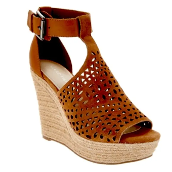 Marc Fisher Hasina Dark Brown Suede Ankle Strap Wedge Sandals Size US 9.5 NIB