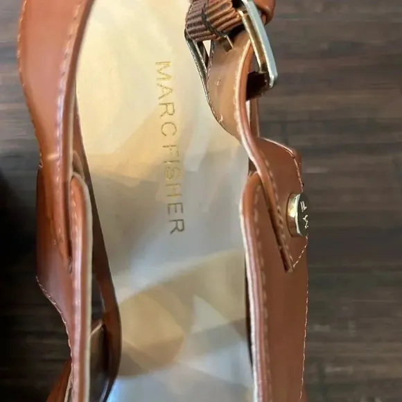 Marc Fisher Leather Platform Wedge Sandals Size 9 1/2 Color Cognac