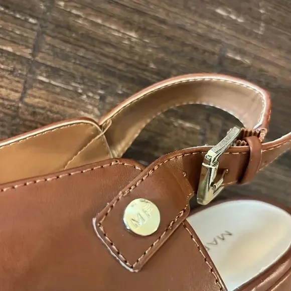 Marc Fisher Leather Platform Wedge Sandals Size 9 1/2 Color Cognac