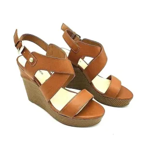 Marc Fisher Leather Platform Wedge Sandals Size 9 1/2 Color Cognac
