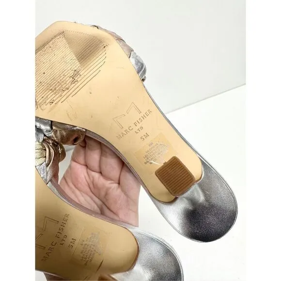 Marc Fisher LTD Sandals Womans Size 5 Silver Slip On Draya Woven Detailed Heels