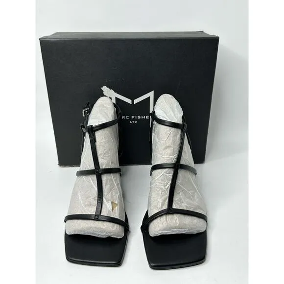 Marc Fisher LTD Women's Dennie Caged Tapered Heel Sandals Black Leather Size 8M