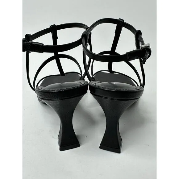 Marc Fisher LTD Women's Dennie Caged Tapered Heel Sandals Black Leather Size 8M