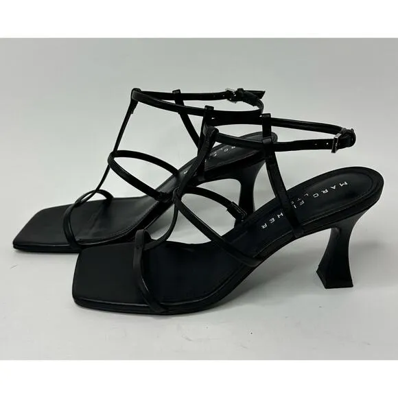 Marc Fisher LTD Women's Dennie Caged Tapered Heel Sandals Black Leather Size 8M