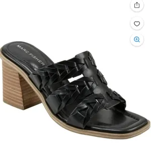 Marc Fisher Melita Black Leather Strappy Slide on Sandals 6.5 6 1/2 New In Box