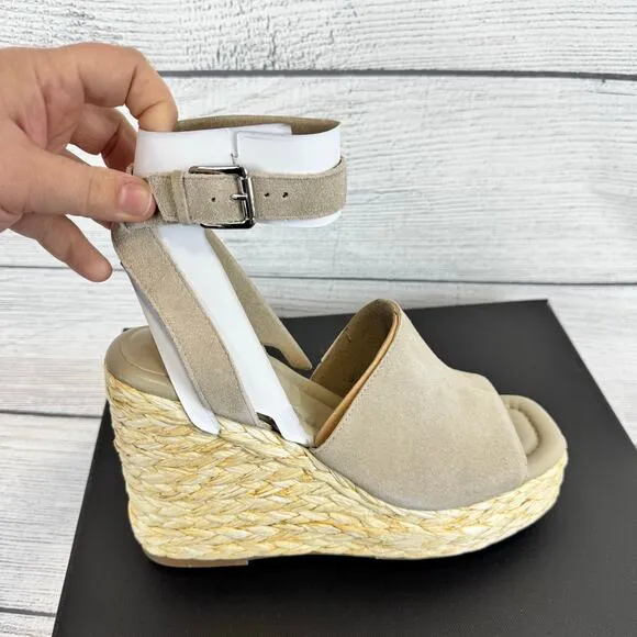 Marc Fisher Women's Natural Leather Nelly Ankle Strap Wedge Sandals Size 10