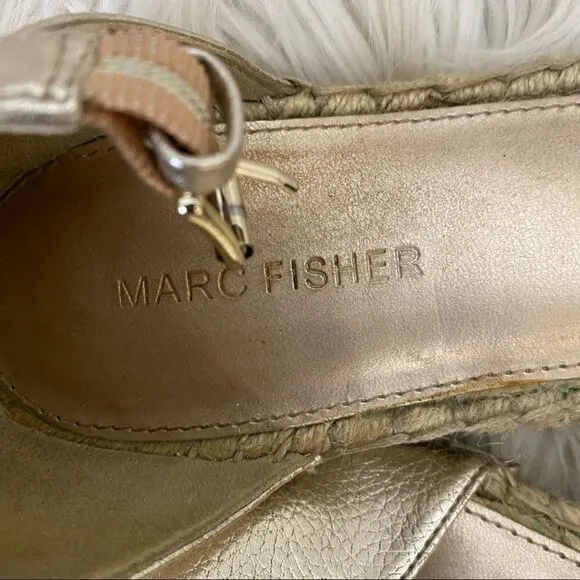 Marc Fisher Gaze gold studded ankle strap flat espadrilles sandals 10