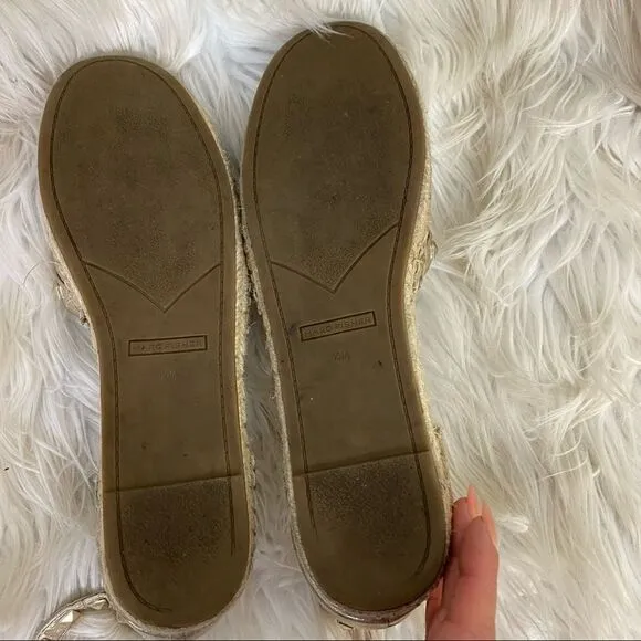 Marc Fisher Gaze gold studded ankle strap flat espadrilles sandals 10
