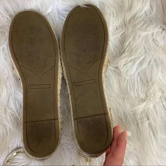 Marc Fisher Gaze gold studded ankle strap flat espadrilles sandals 10