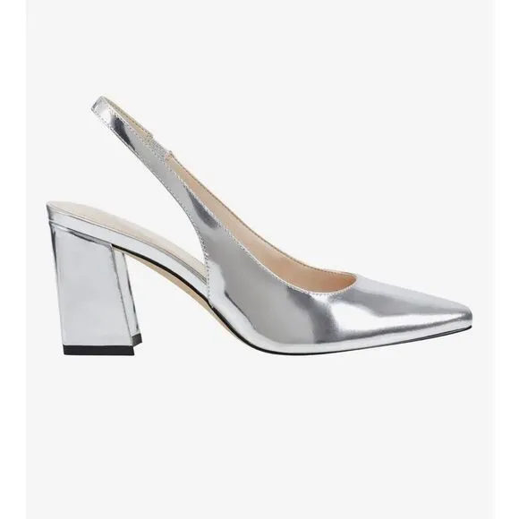 Marc Fisher Valinda Leather Slingback Heel Silver Mirror Metallic Size 9.5