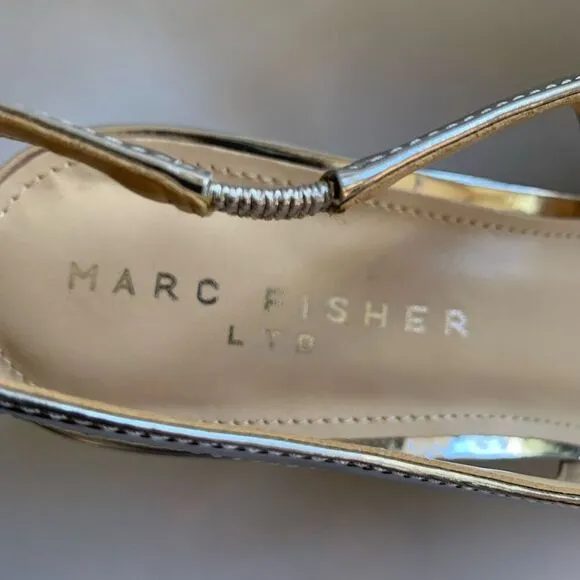 Marc Fisher Valinda Leather Slingback Heel Silver Mirror Metallic Size 9.5