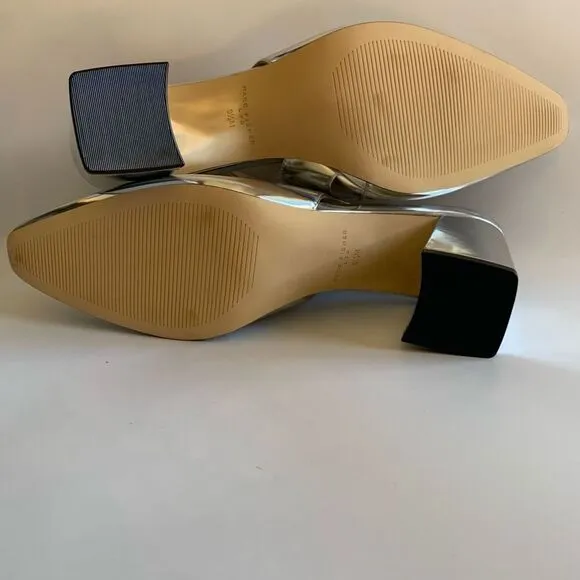 Marc Fisher Valinda Leather Slingback Heel Silver Mirror Metallic Size 9.5
