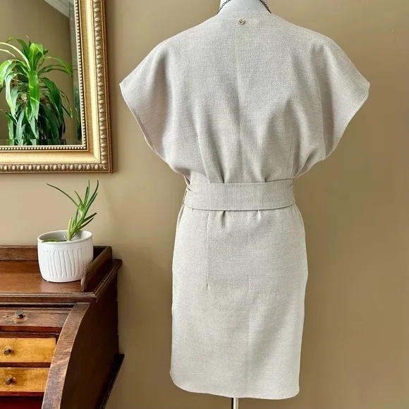 Marie Oliver Tan Andi Slip-on Belted Shift Dress Cap Sleeve Size S