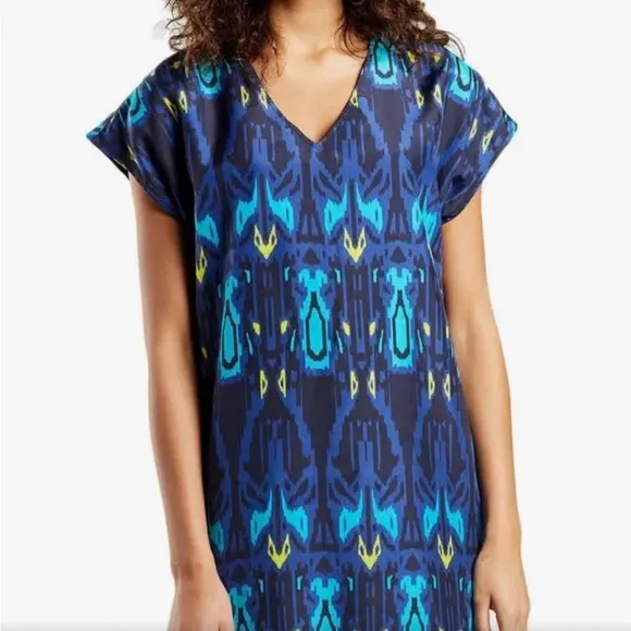 Marie Oliver Tan Andi Slip-on Belted Shift Dress Cap Sleeve Size S