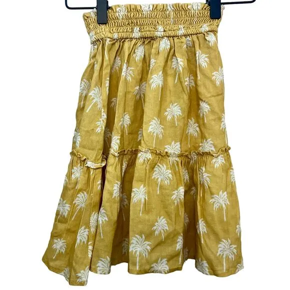 Marine Layer Sofie Smocked Mini Skirt Gold Palm