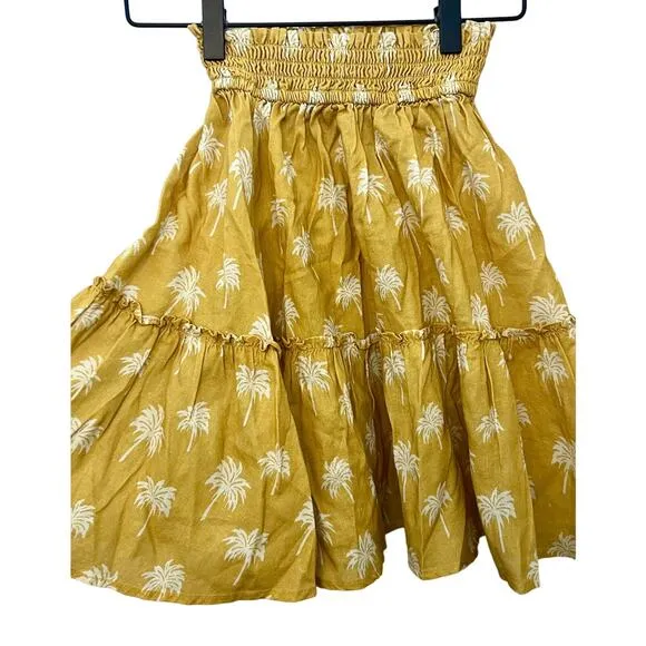 Marine Layer Sofie Smocked Mini Skirt Gold Palm