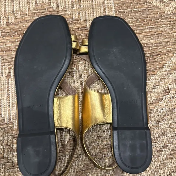 Marni Metallic Gold Leather Sandals | Size 38 | Square Toe Minimalist Luxe