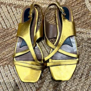 Marni Metallic Gold Leather Sandals | Size 38 | Square Toe Minimalist Luxe
